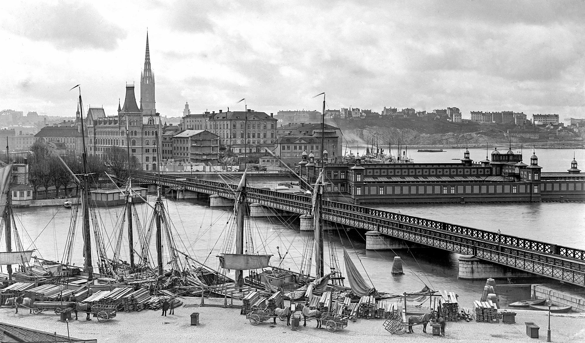 Sammanbindningsbanan mellan Riddarholmen och Tegelbacken i Stockholm på 1880-talet