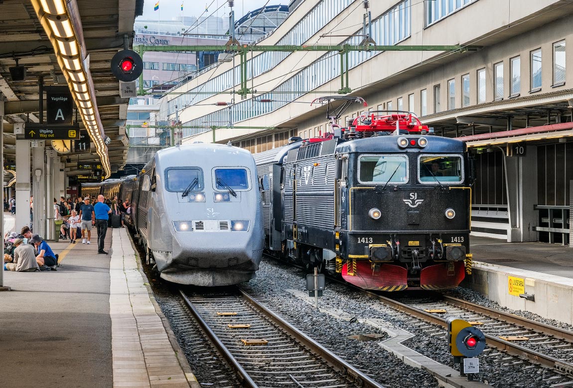 Snabbtåg mot Göteborg och nattåg mot Berlin på Stockholm C 2024